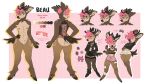  abs antlers breasts cervid clothed clothing english_text eyewear fur glasses hair horn invalid_tag mammal megumigoo model_sheet nipple_piercing nipples nude piercing standing text 