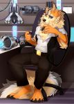  2019 4_toes 5_fingers anthro bastika canid canine canis clothed clothing detailed_background digital_media_(artwork) domestic_dog eyebrows eyelashes fingers hi_res male mammal solo toes yellow_eyes 