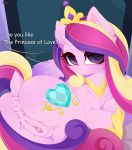  2019 absurd_res animal_genitalia animal_pussy anus butt clitoris cutie_mark dialogue english_text equid equine_pussy feathered_wings feathers female feral friendship_is_magic hair hi_res horn looking_at_viewer looking_back lying mammal multicolored_hair my_little_pony on_side princess_cadance_(mlp) pussy solo text winged_unicorn wings xsatanielx 