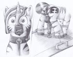  2018 absurd_res animal_genitalia balls bdsm black_and_white bondage bound butt equid equine feral friendship_is_magic hair hi_res horn horse male mammal monochrome my_little_pony penis pony stallionslaughter traditional_media_(artwork) zebra 