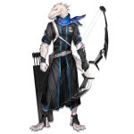  1:1 arknights belt bow_(weapon) clothed clothing gloves handwear holding_object holding_weapon male official_art ranged_weapon rangers_(arknights) red_eyes scales scalie scarf solo teeth video_games weapon white_body white_scales 