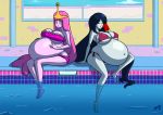  2014 adventure_time axel-rosered belly big_belly big_breasts bikini black_hair blush breasts candy candy_humanoid candy_people_(at) cartoon_network cleavage clothed clothing crown duo female food food_creature food_humanoid grey_body grey_skin hair hand_on_stomach hi_res huge_breasts human humanoid hyper hyper_pregnancy inside living_candy long_hair looking_at_viewer mammal marceline_abadeer navel not_furry open_mouth outie_navel pink_body pink_clothing pink_hair pink_skin pink_swimwear popsicle pregnant princess_bubblegum red_bikini red_clothing red_eyes red_swimwear royalty sitting swimming_pool swimwear vampire water 