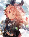  1boy artist_request astolfo_(fate) astolfo_(saber)_(fate) bangs black_bow black_dress black_gloves black_neckwear black_ribbon blush bow bowtie buttons dress fate/grand_order fate_(series) gloves hair_between_eyes hair_bow hair_intakes hair_ribbon highres juliet_sleeves layered_skirt long_hair long_sleeves looking_at_viewer multicolored_hair otoko_no_ko pink_hair puffy_sleeves purple_eyes ribbon skirt solo streaked_hair twintails white_hair white_skirt wide_sleeves wing_collar 
