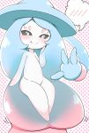  1girl :p absurdres aqua_hair black_sclera blush breasts full_body gradient_hair hand_on_own_cheek hat hatterene heart heart_background highres huge_breasts legs licking_lips long_hair looking_at_viewer multicolored_hair naughty_face no_humans nude pink_hair pokemon pokemon_(game) pokemon_swsh smile solo thought_bubble tongue tongue_out two-tone_hair very_long_hair white_eyes white_skin witch_hat 