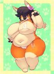  2019 4_fingers 4_toes absurd_res accessory anthro arm_tuft belly big_belly big_breasts bikini bikini_pull black_hair black_pawpads breasts camel_toe canid canine canis claws clothed clothing crossgender domestic_dog elbow_tufts eyebrows female fingers flower forde_(ropnolc) hair herding_dog hi_res huge_breasts inner_ear_fluff mammal micro_bikini navel open_mouth orange_body orange_eyes overweight overweight_female pastoral_dog pattern_background pawpads plant razy side-tie_bikini simple_background skimpy swimwear thick_thighs toe_claws toes tuft welsh_corgi wide_hips 