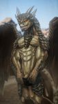  2018 absurd_res anthro big_penis draco_(dragonheart) dragon dragonheart hi_res horn humanoid_penis male penis scales scalie sharp_teeth solo teeth todex universal_studios vein veiny_penis western_dragon wings 