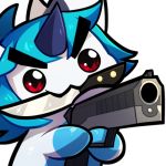  1:1 ambiguous_gender angry anthro blitzdrachin conditional_dnp emote gun knife low_res ranged_weapon red_eyes sifyro solo weapon 