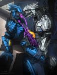  absurd_res alien armor bodily_fluids colored_cum cum duo erection eyes_closed frottage genital_fluids half-closed_eyes halo_(series) hi_res looking_pleasured microsoft muscular orgasm penis purple_cum sangheili sex todex unusual_cum video_games xbox_game_studios 