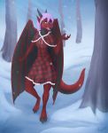  2019 absurd_res anthro clothed clothing detailed_background dragon female foxyghost hi_res holidays open_mouth outside scalie snow solo teeth wings winter 