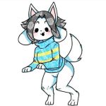  :3 anthro beady_eyes black_hair blush bottomless canid canine clothed clothing featureless_crotch felid feline female hair low_res mammal short_hair solo sweater tem temmie_(undertale) thededraptor topwear undertale video_games 