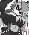  2019 absurd_res anthro big_breasts breasts canid canid_demon canine canis capaoculta_(artist) choker clothed clothing demon female fur hellhound helluva_boss hi_res jewelry loona_(vivzmind) mammal necklace red_eyes solo under_boob white_body white_fur 