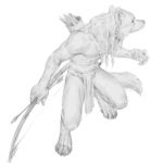 1:1 5_fingers anthro bow_(weapon) canid canine canis clothed clothing fingers fur greyscale mammal monochrome paws piercing quiver ranged_weapon simple_background terry_grimm weapon white_background wolf 