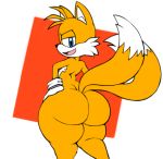  anthro big_butt blue_eyes bubble_butt butt canid canine fox fur girly huge_butt looking_at_viewer looking_back male mammal miles_prower sega solo sonic_the_hedgehog_(series) thick_thighs video_games yellow_body yellow_fur young 