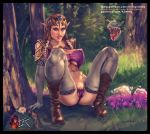  big_breasts blue_eyes breasts cleavage clothed clothing female humanoid humanoid_pointy_ears hylian kinkyjimmy legwear looking_at_viewer mammal nintendo not_furry panties princess_zelda pussy solo the_legend_of_zelda thigh_highs underwear video_games 