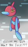  2019 abstract_background ambiguous_gender avian bds17 blue_body blue_eyebrows disappointed english_text eyebrows floating_head glistening glistening_body grey_background horn looking_at_viewer machine multicolored_body nintendo pok&eacute;mon pok&eacute;mon_(species) porygon-z profanity reaction_image red_body robot simple_background solo text thick_eyebrows tired video_games watermark white_background yellow_eyes 