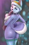  2019 anthro anthrofied butt canid canine canis clothing condom diacordst dildo domestic_dog everest_(paw_patrol) female hat headgear headwear husky legwear looking_at_viewer looking_back mammal mostly_nude nordic_sled_dog paw_patrol rear_view sex_toy solo spitz thigh_highs 