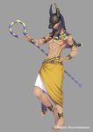  1boy barefoot commentary_request dark_skin egyptian egyptian_clothes full_body grey_background highres holding holding_staff navel official_art original pharaoh simple_background skirt solo staff tagme takamiya_ren white_skirt yellow_skirt 