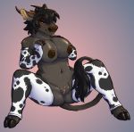 2019 absurd_res anthro big_breasts bovid bovine breasts digital_media_(artwork) female gradient_background hair hi_res huge_breasts line_art looking_at_viewer mammal mysaowl naughty_face pinup pose presenting pussy shaded simple_background sitting smile solo spread_legs spreading 