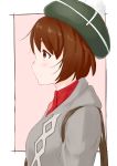  1girl bangs bob_cut brown_eyes brown_hair cardigan green_headwear grey_cardigan hat highres niwatazumi pokemon pokemon_(game) pokemon_swsh short_hair tam_o&#039;_shanter yuuri_(pokemon) 