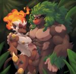  2019 abs anthro balls comparing detailed_background duo fire frottage hair infernape male male/male mammal muscular muscular_male nintendo nipples nude pecs penis pok&eacute;mon pok&eacute;mon_(species) primate rillaboom sex smile video_games voviat 