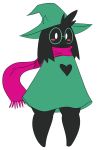  &lt;3 2019 anthro biped black_body black_fur blush bovid caprine clothed clothing deltarune digital_media_(artwork) eyewear fur glasses goat hat headgear headwear hi_res horn looking_at_viewer male mammal ralsei scarf simple_background smile solo sssonic2 standing video_games white_background white_eyes wizard_hat young 