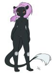  2016 aogami cub cute_fangs dragon female flat_chested fluffy fluffy_tail freckles fur furred_dragon hi_res hybrid long_tail looking_at_viewer mammal mustela mustelid musteline nipples paws pussy smile solo standing vont_min wide_hips young 