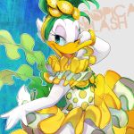  1:1 anatid anseriform anthro avian bird clothed clothing daisy_duck disney duck english_text eyelashes looking_at_viewer one_eye_closed open_mouth open_smile smile text wink 
