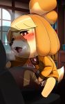  2019 animal_crossing anthro blush bodily_fluids canid canine canis clothed clothing domestic_dog duo faceless_male female fur hair hi_res isabelle_(animal_crossing) katahane3 male mammal nintendo open_mouth partially_clothed penetration penis sex shih_tzu sweat toy_dog vaginal vaginal_penetration video_games yellow_body yellow_fur 