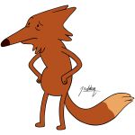  1:1 absurd_res adventure_time black_eyes canid canine cartoon_network featureless_crotch fox frown fur hi_res male mammal mr._fox_(adventure_time) nude orange_body orange_fur signature snout snx11 