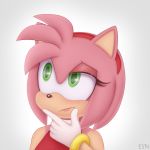  1:1 2019 amy_rose anthro blush clothed clothing colored digital_media_(artwork) dress es74 eulipotyphlan eyelashes female fur gloves green_eyes hair handwear hedgehog hi_res lipstick makeup mammal meme reaction_image red_clothing red_dress simple_background solo sonic_the_hedgehog_(series) thinking video_games white_background 