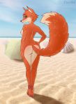  anthro beach canid canine clothing crossgender digital_media_(artwork) disney female fingers fox full-length_portrait fur green_eyes hi_res mammal nick_wilde nipples nude orange_body orange_fur portrait pussy sand seaside slim solo taurika taurika_(artist) topwear zootopia 