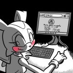  1:1 2019 aged_up anthro black_and_white blush clothed clothing computer cream_the_rabbit digital_media_(artwork) english_text eyelashes female fingers fur greyscale handwear hi_res humor lagomorph leporid loshon mammal monochrome rabbit simple_background smile sonic_the_hedgehog_(series) text video_games 