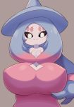  4_breasts big_breasts black_sclera breasts cleavage clothed clothing fake_breasts female hair_hand hatterene hi_res huge_breasts humanoid mofumofumachine multi_breast nintendo not_furry pok&eacute;mon pok&eacute;mon_(species) simple_background small_breasts smile solo video_games 