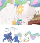  2019 age_difference butt butt_focus cutie_mark dialogue english_text equid equine feathered_wings feathers female feral friendship_is_magic group hi_res horn mammal my_little_pony ncmares open_mouth princess_celestia_(mlp) princess_luna_(mlp) sibling sister text white_body white_feathers winged_unicorn wings 
