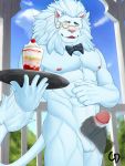  abs balls blush bow_tie cancerdoge erection eyewear felid food fur hair handjob hi_res lion male mammal mane mane_hair monocle muscular muscular_male nipples pantherine pecs penile penis serving_tray sex snow_(tas) tokyo_afterschool_summoners video_games white_body white_fur 