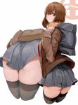  1girl ass bag blush brown_hair destroyer98 kneehighs long_hair original over-kneehighs school_bag school_uniform thighhighs thighs uniform zettai_ryouiki 