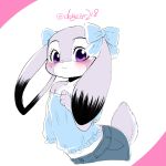  1:1 anthro blush cheek_tuft clothed clothing dipstick_ears disney dogear218 facial_tuft fully_clothed fur grey_body grey_fur judy_hopps lagomorph leporid looking_at_viewer mammal multicolored_ears purple_eyes rabbit scut_tail simple_background solo tuft white_background zootopia 