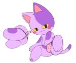  2019 animal_crossing anthro balls_outline blush bob_(animal_crossing) bulge butt dipstick_tail domestic_cat felid feline felis fur hi_res looking_at_viewer male mammal multicolored_tail nintendo purple_body purple_fur pururing simple_background solo video_games white_background 
