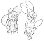  anthro black_and_white bottomwear buckteeth cheek_tuft clothed clothing disney facial_tuft female fully_clothed fur hat headgear headwear judy_hopps lagomorph leporid looking_at_viewer mammal monochrome multiple_poses open_mouth open_smile pants pose rabbit secoh2000 shirt simple_background sketch smile solo teeth tongue topwear tuft white_background zootopia 