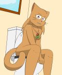  2019 absurd_res anthro bathroom biped bittersweet_candy_bowl breasts cloud digital_media_(artwork) domestic_cat felid feline felis female fur hair hi_res jewelry mammal necklace notmypornaccount simple_background sitting smile solo tan_body tan_fur teenager toilet toilet_use webcomic window young 