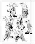  anthro barefoot bodily_fluids bottomwear canid canine carrying claws clothed clothing dipstick_ears disney duo eyes_closed eyewear fox fully_clothed glasses hi_res judy_hopps kabe2mugi lagomorph leporid looking_at_another mammal monochrome multicolored_ears multiple_positions necktie nick_wilde open_mouth open_smile pants pawpads police_uniform rabbit red_fox shirt sitting smile sweat sweatdrop toe_claws toeless_legwear topwear uniform zootopia 