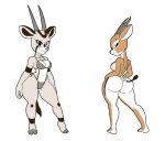  antelope baikoko_island_(tansau) big_butt big_head bikini bovid breasts butt cleavage clothed clothing cloven_hooves duo female gazelle grant&#039;s_gazelle grazing_antelope hands_on_hips hooves horn long_horns looking_at_viewer mammal nanger oryx smile swimwear tansau thick_thighs true_antelope wide_hips 