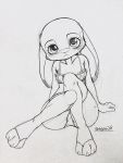  anthro black_and_white blush butt cheek_tuft clothed clothing dipstick_ears disney dogear218 facial_tuft female fur hi_res judy_hopps lagomorph leporid looking_at_viewer mammal monochrome multicolored_ears rabbit simple_background sitting sketch solo tuft white_background zootopia 