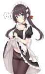  ... 1girl apron aqua_eyes azur_lane bangs black_dress black_legwear black_neckwear black_ribbon blush breasts closed_mouth collarbone commentary_request cowboy_shot crotch_seam dress dress_lift eyebrows_visible_through_hair frilled_apron frilled_sleeves frills glasgow_(azur_lane) hair_ribbon highres large_breasts lifted_by_self long_hair looking_at_viewer low_twintails maid maid_headdress neck_garter neck_ribbon panties panties_under_pantyhose pantyhose puffy_short_sleeves puffy_sleeves red_ribbon ribbon short_sleeves sidelocks simple_background solo speech_bubble spoken_ellipsis thighband_pantyhose twintails underwear white_apron white_background white_panties wrist_cuffs yamasan 