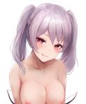  1girl :q breasts closed_mouth fire_emblem fire_emblem_awakening grima_(fire_emblem) leonmandala naughty_face nipples red_eyes robin_(fire_emblem) robin_(fire_emblem)_(female) simple_background solo tongue tongue_out twintails upper_body white_background white_hair 