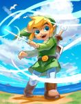  2016 avian belt blonde_hair boots clothing cloud day footwear hair humanoid humanoid_pointy_ears hylian male muya68 nintendo open_mouth open_smile signature smile the_legend_of_zelda toon_link video_games water wind_waker wings 