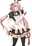 1boy akatsuki_ikki astolfo_(fate) astolfo_(saber)_(fate) bangs black_bow black_dress black_gloves black_legwear black_neckwear black_ribbon blush bow bowtie buttons dress fang fate/grand_order fate_(series) gloves hair_between_eyes hair_bow hair_intakes hair_ribbon hand_on_hip index_finger_raised juliet_sleeves layered_skirt long_hair long_sleeves looking_at_viewer low_twintails multicolored_hair one_eye_closed open_mouth otoko_no_ko pink_hair puffy_sleeves purple_eyes ribbon skirt smile solo streaked_hair thighhighs twintails white_hair white_skirt wide_sleeves wing_collar 