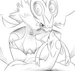  blush bodily_fluids female feral feral_on_feral goolee male male/female mienshao monochrome nintendo noivern penetration penis pok&eacute;mon pok&eacute;mon_(species) simple_background sweat text vaginal vaginal_penetration video_games white_background 