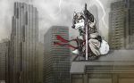  arctic_wolf assassin assassin&#039;s_creed blade canid canine canis crossover disney fan_character futuristic lightnings mammal melee_weapon raining rooftop storm sword thunder town ubisoft video_games weapon wolf ziegelzeig zootopia 