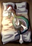 2019 absurd_res anthro bed breasts claws digital_media_(artwork) female furniture hi_res lizard looking_at_viewer lying nude on_bed open_mouth pillow reptile scalie skink smile solo toes yellow_sclera 